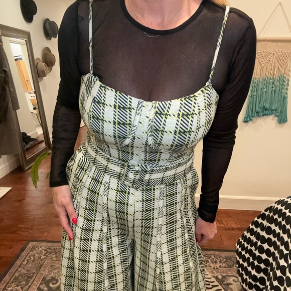 Free People Gingham wide leg jumpsuit in green. - Picture 7 of 11